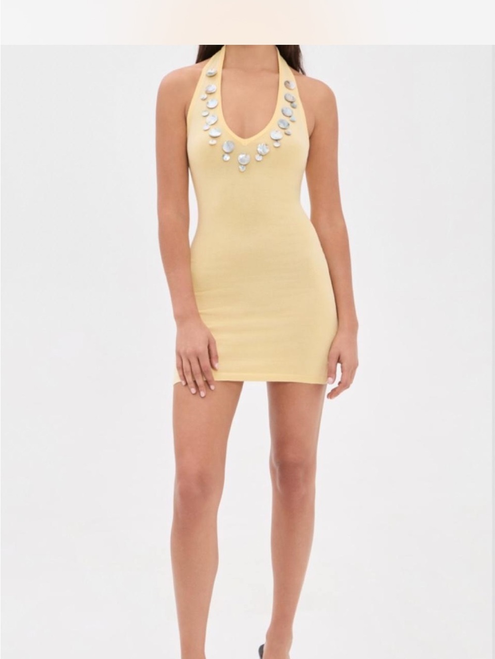 NWT Bailey Rose Yellow Halter Mini Dress with Embellished Neckline